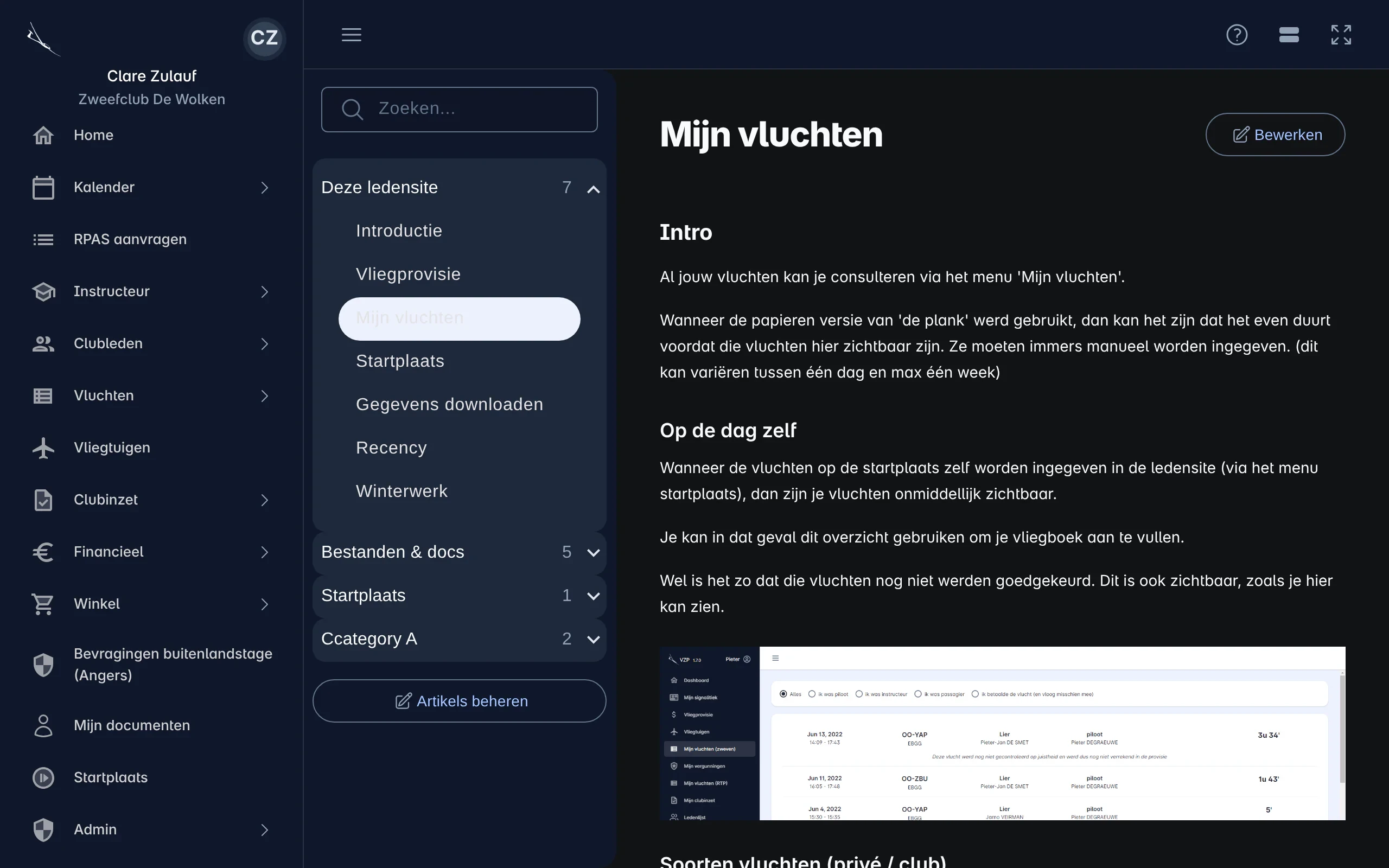 Het Help Center met links de categorieën en artikels en rechts een artikel
