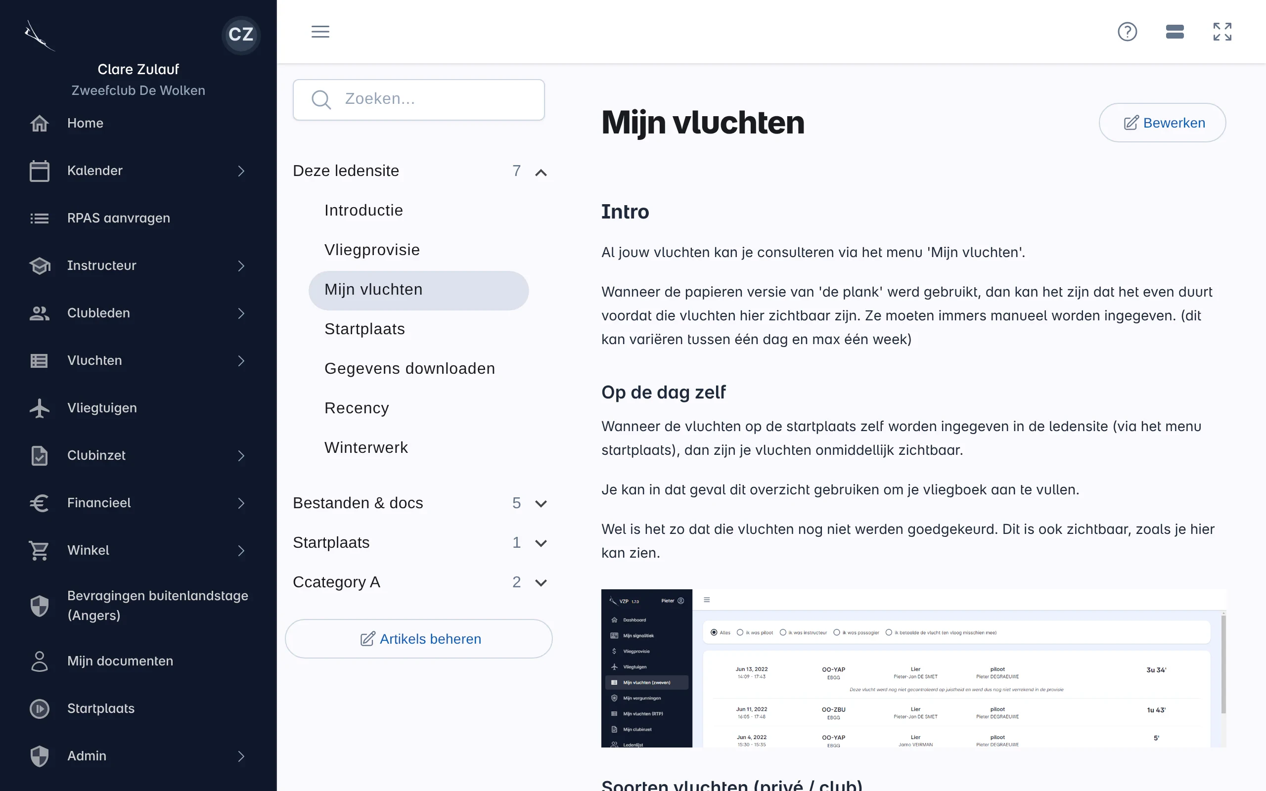 Het Help Center met links de categorieën en artikels en rechts een artikel