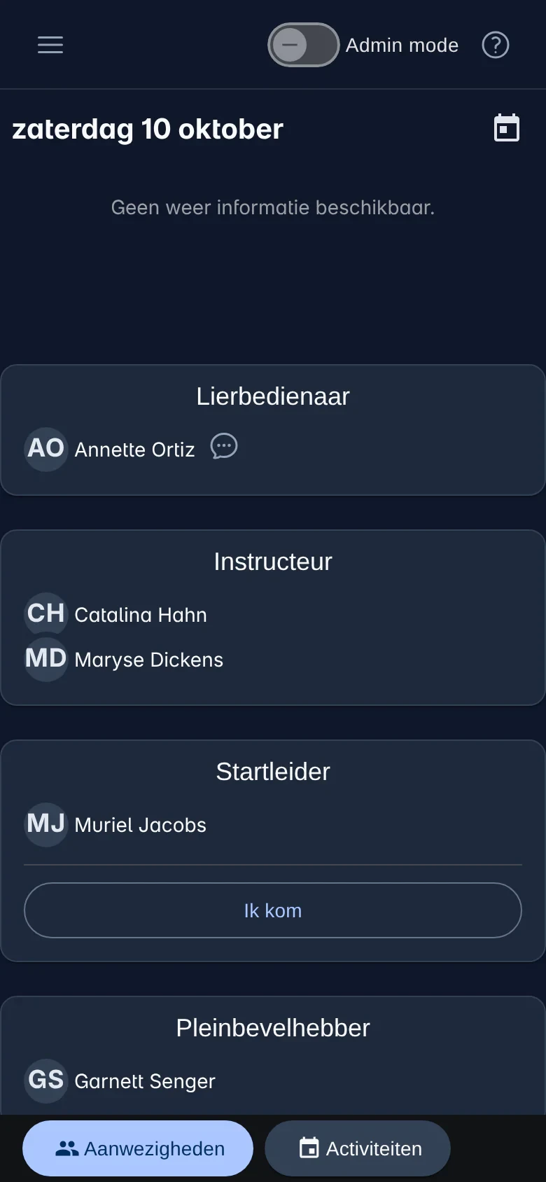 De kalender op een gsm met de aanwezigheden van de dag