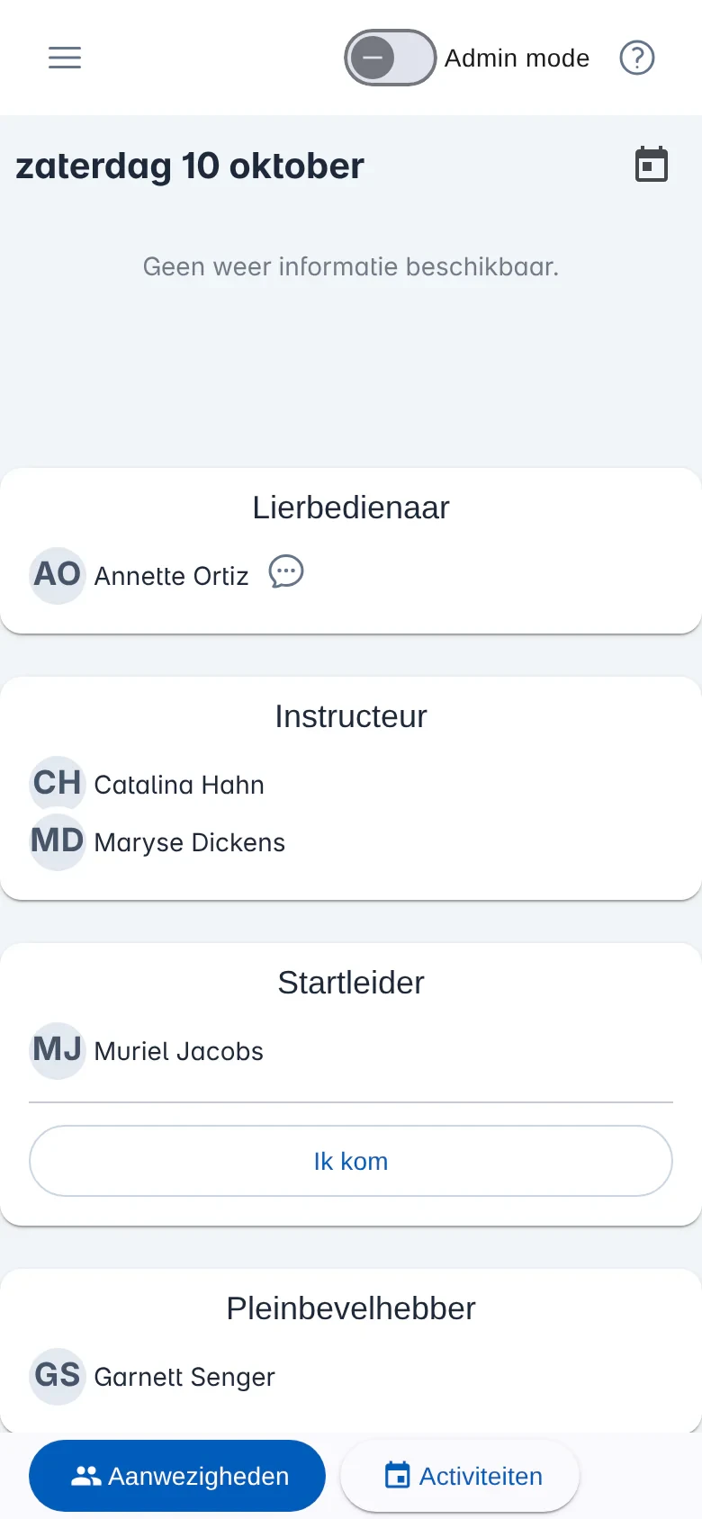 De kalender op een gsm met de aanwezigheden van de dag
