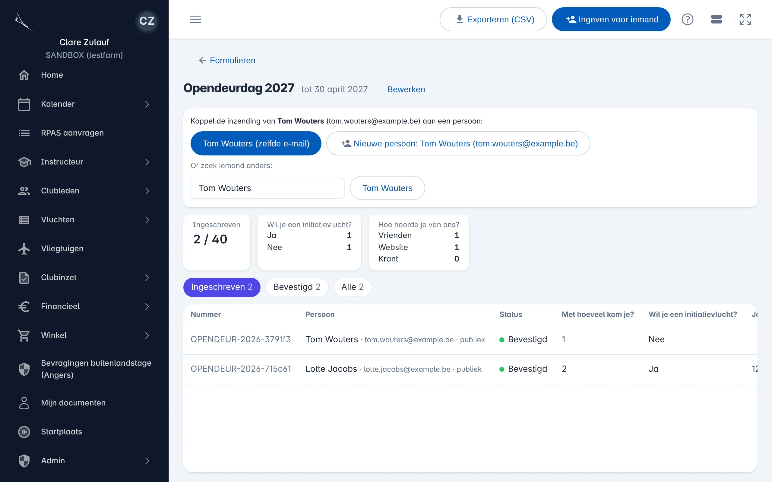 Een publieke inzending koppelen: de persoon met hetzelfde e-mailadres, Nieuwe persoon, of iemand anders zoeken
