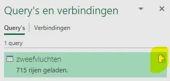 Het paneel Query’s en verbindingen met de vernieuwknop