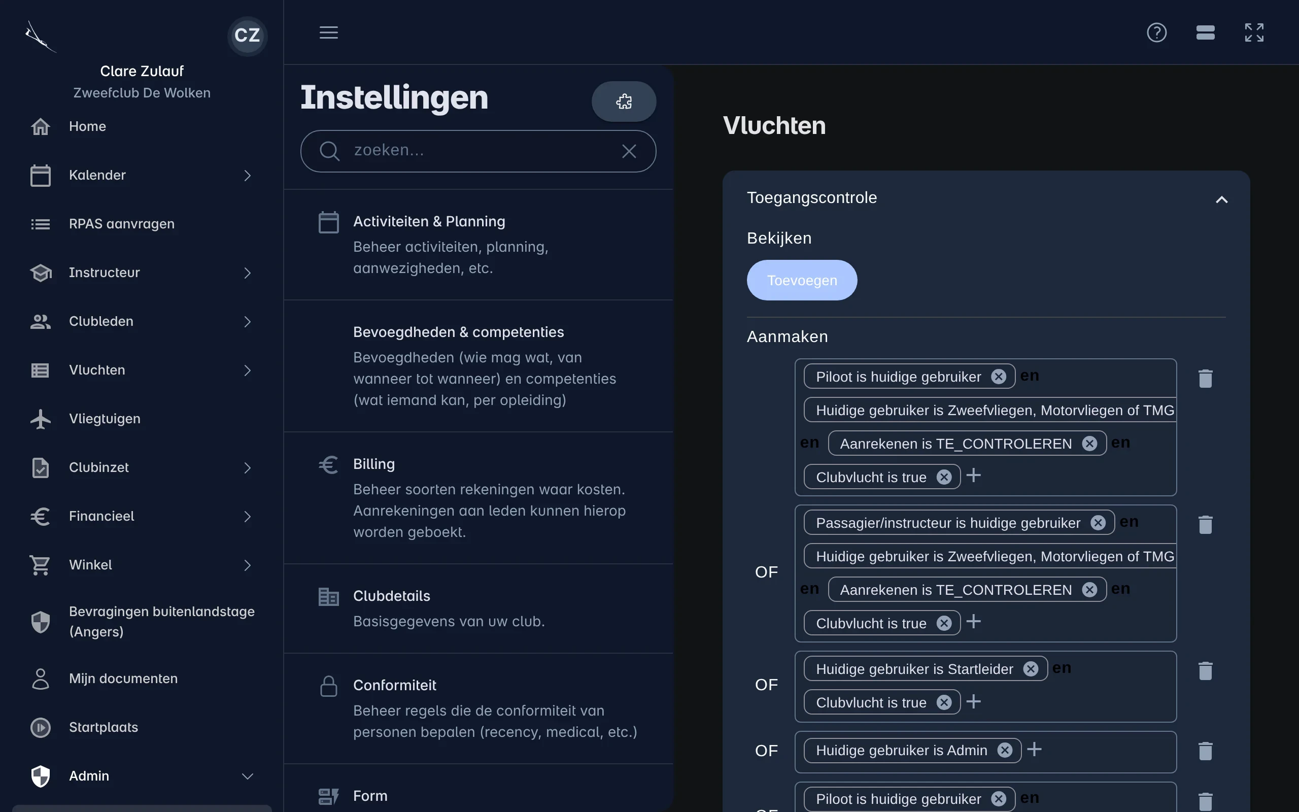De toegangscontrole van vluchten met regels voor bekijken, aanmaken, bewerken en verwijderen