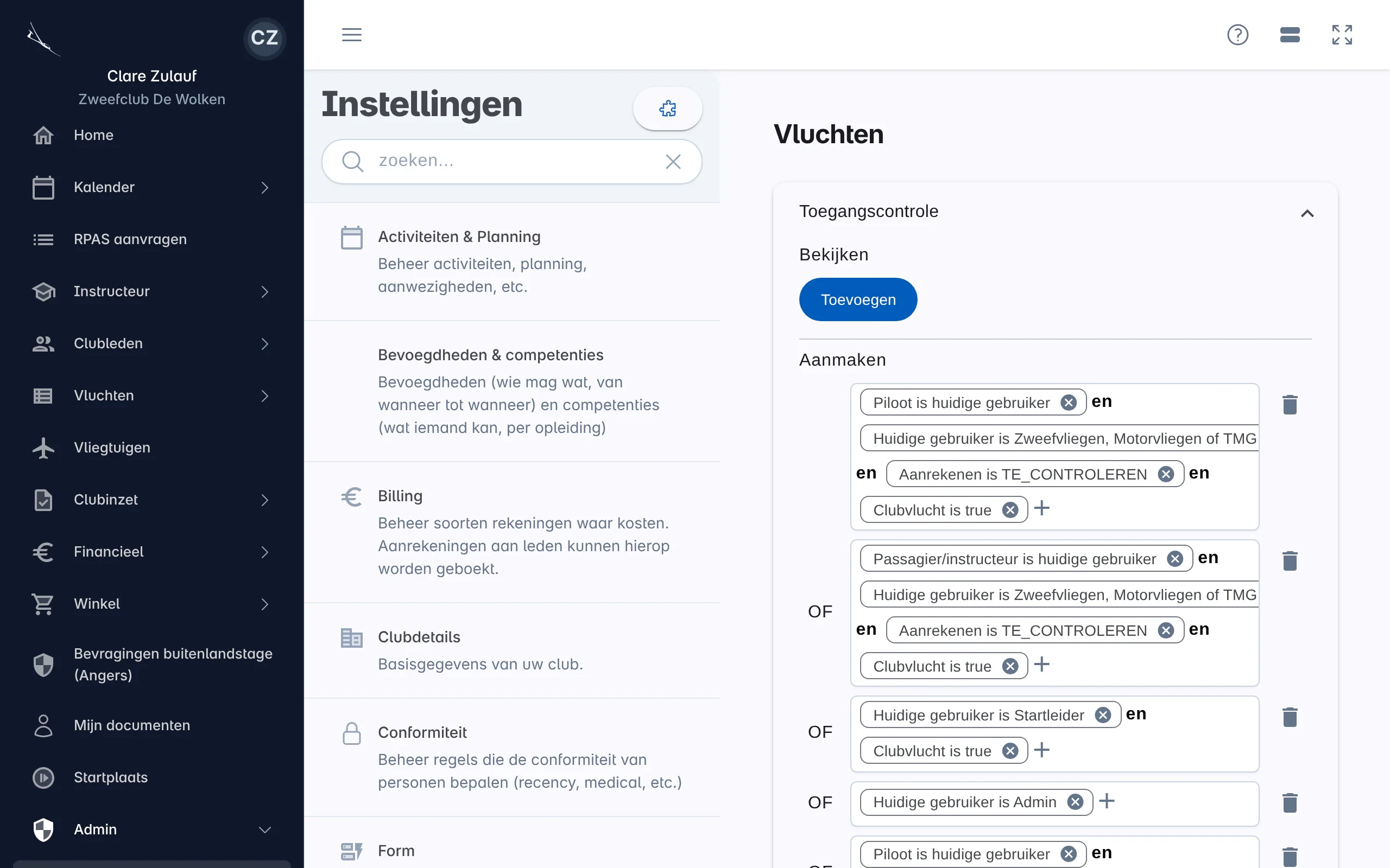 De toegangscontrole van vluchten met regels voor bekijken, aanmaken, bewerken en verwijderen